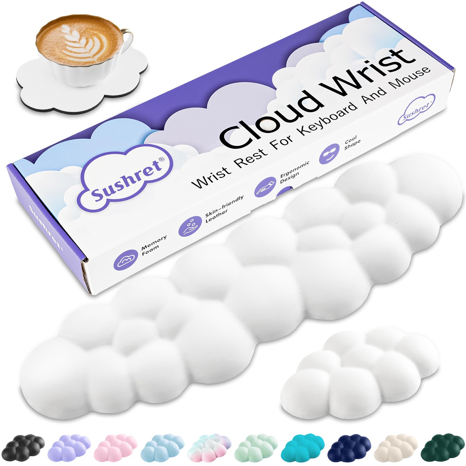 Sushret Cloud Wrist Rest Keyboard, Cloud Keyboard Wrist Pad Set with PU Leath...