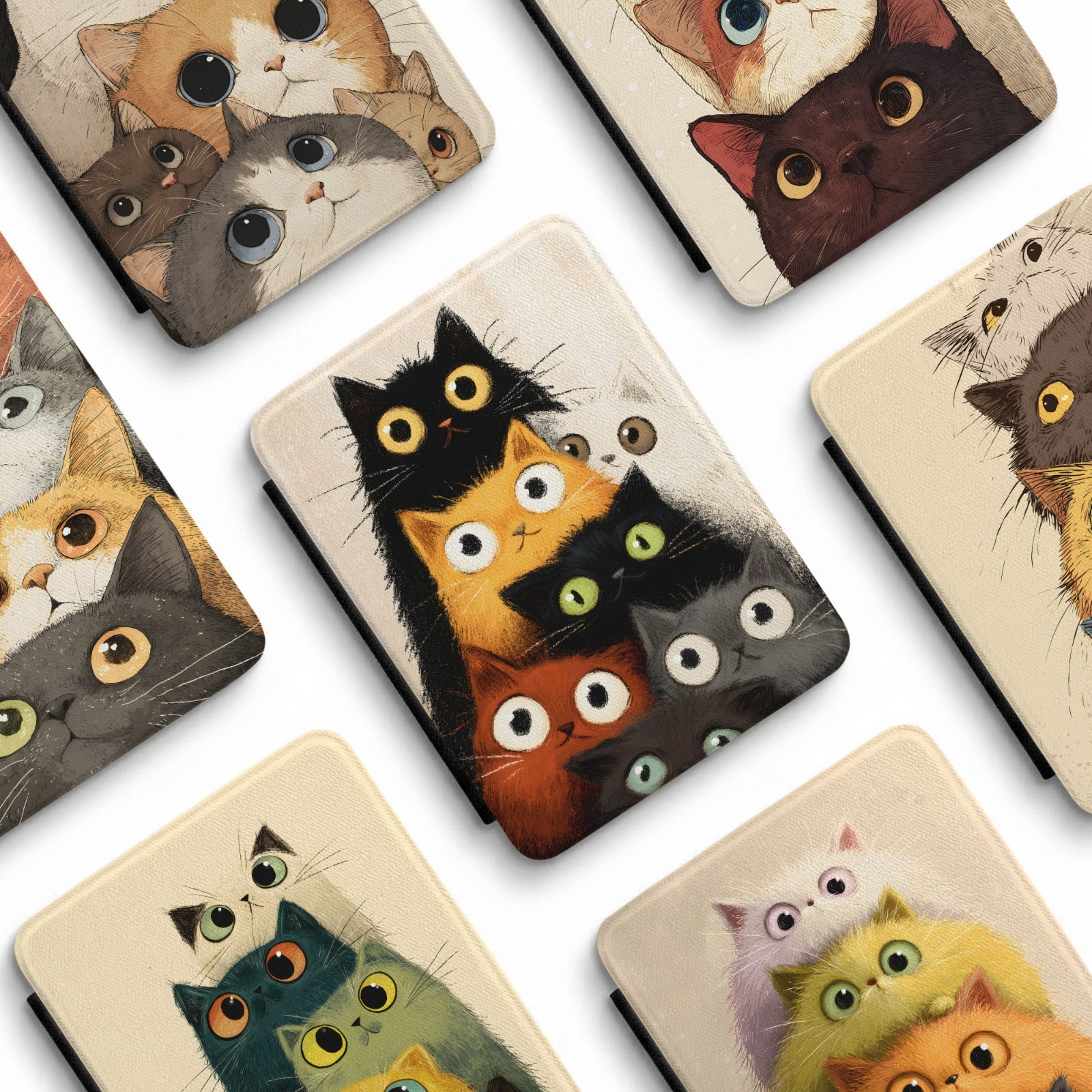 Stacked Cartoon Cats Kindle Case Cute Colorful Kittens Paperwhite 7" 12 Gen