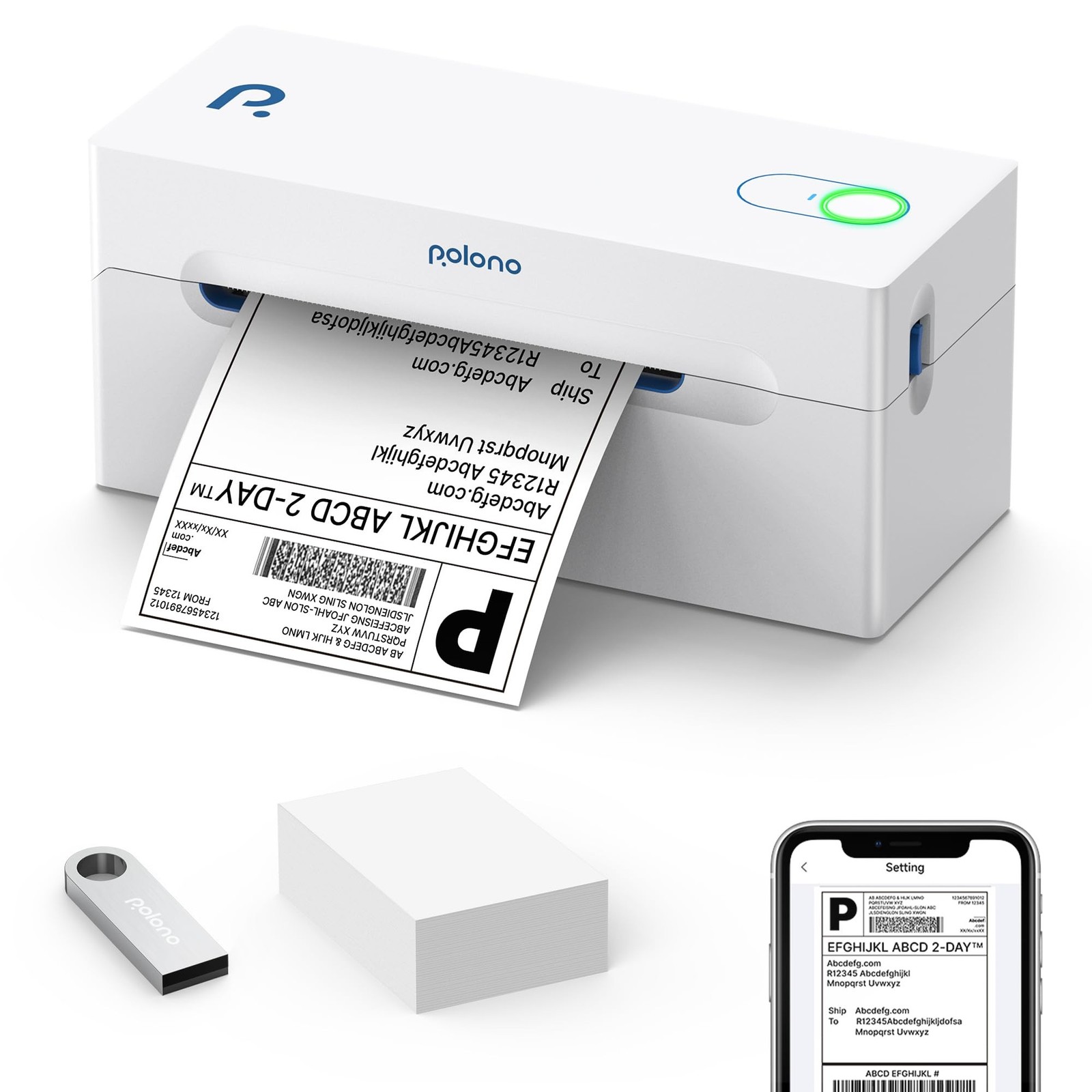 POLONO Bluetooth Thermal Shipping Label Printer, Wireless 4x6 Shipp... Fast Ship