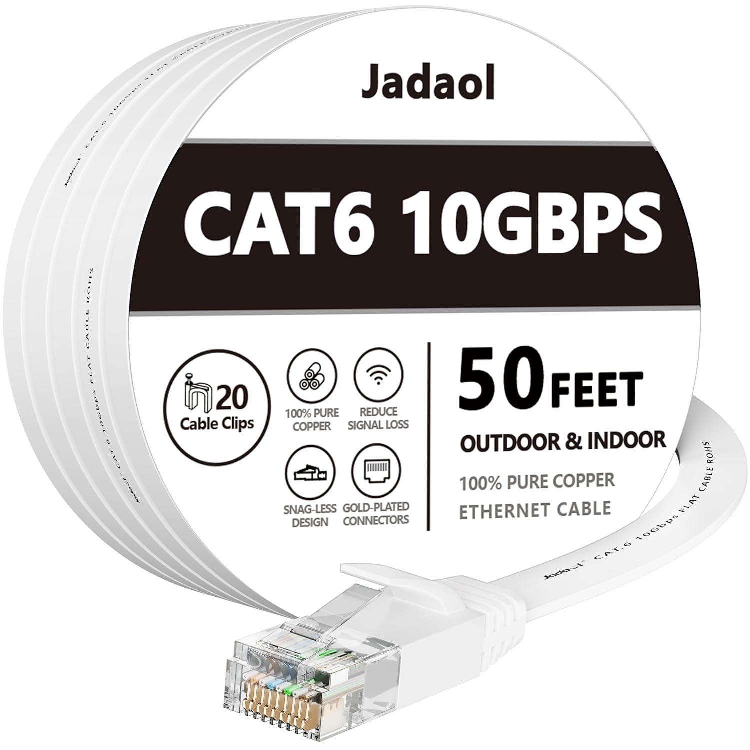 Cat 6 Ethernet Cable 50 Ft with Cable Clips, 10Gbps Support Cat8 Cat7