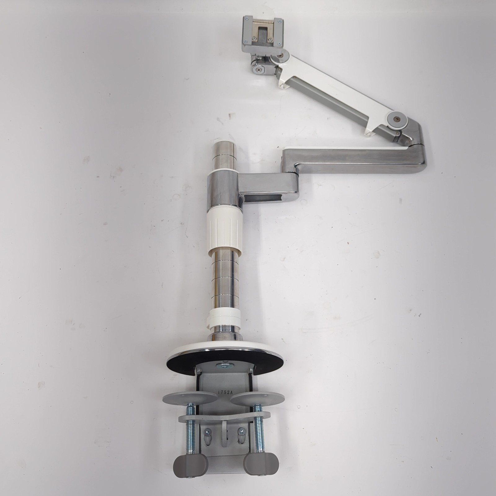 Humanscale Articulating Monitor Arm Desk Mount Clamp Polished Aluminum White