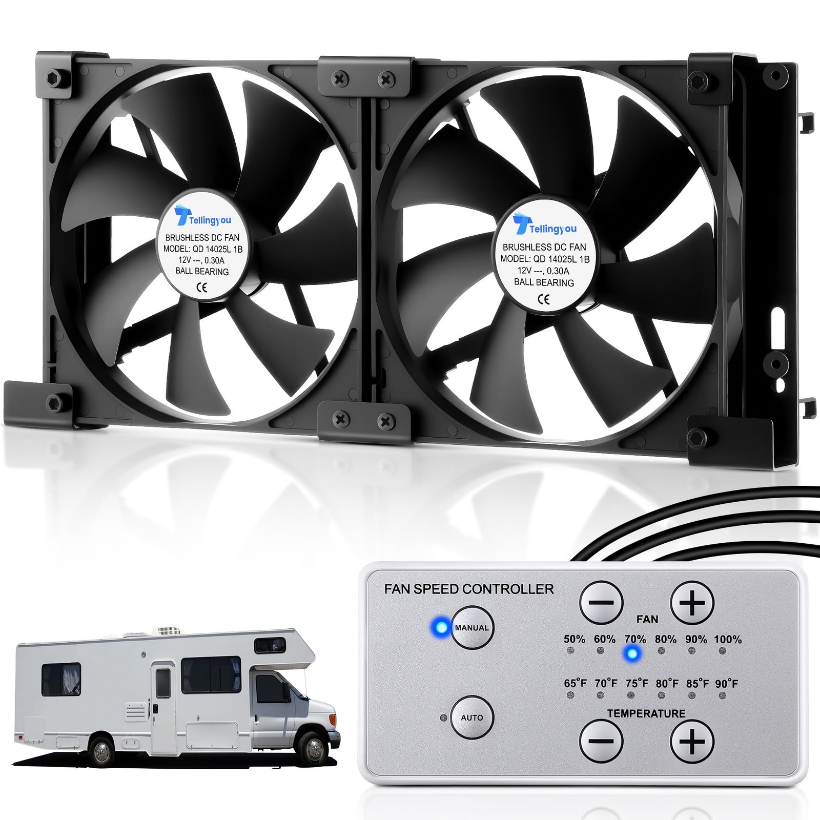 12V RV Fridge Ventilation Cooling Fan 5.5" (140mm), Custom Mounts For American