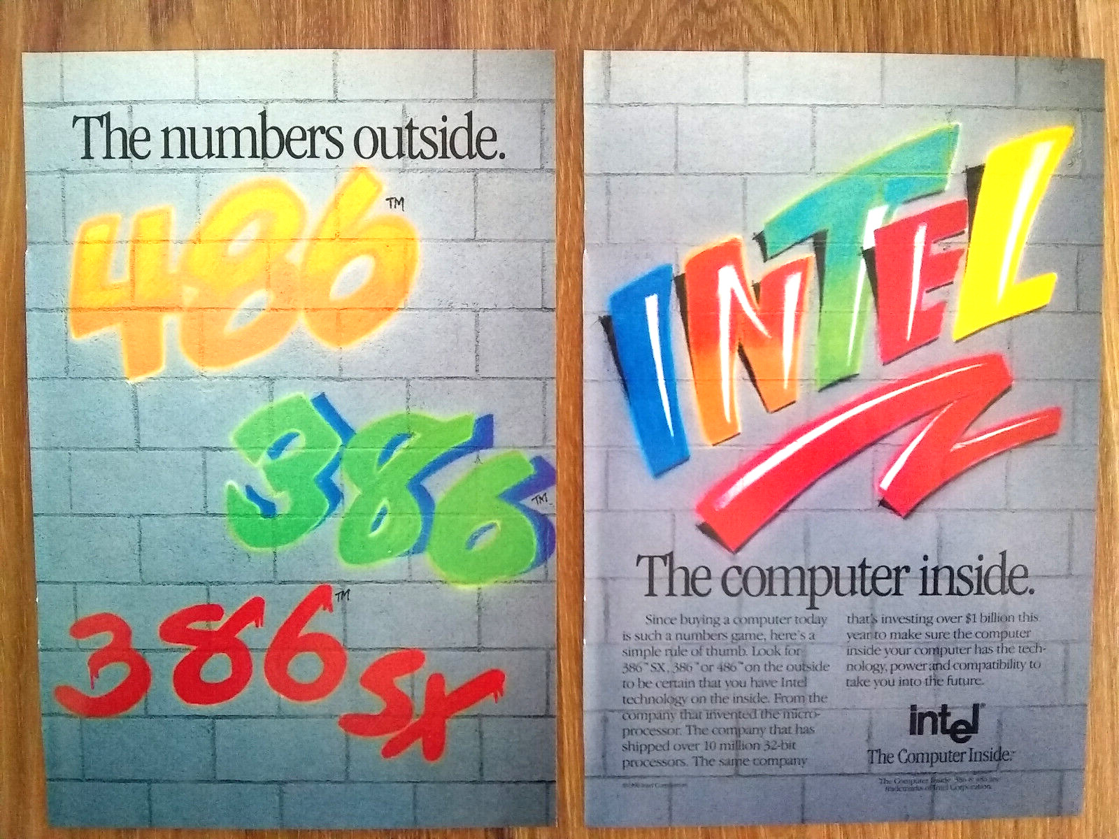 Intel 386 486 1990 Vintage Ad 9 x 6.75 - Two Pages - Original Clip