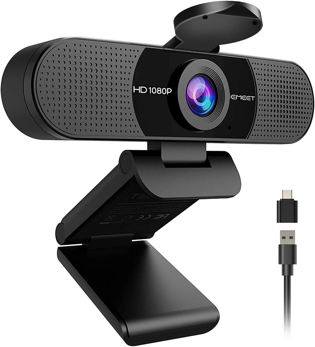 1080P Webcam with Microphone, 90° FOV, USB, Plug&Play, Zoom/Teams Compatible