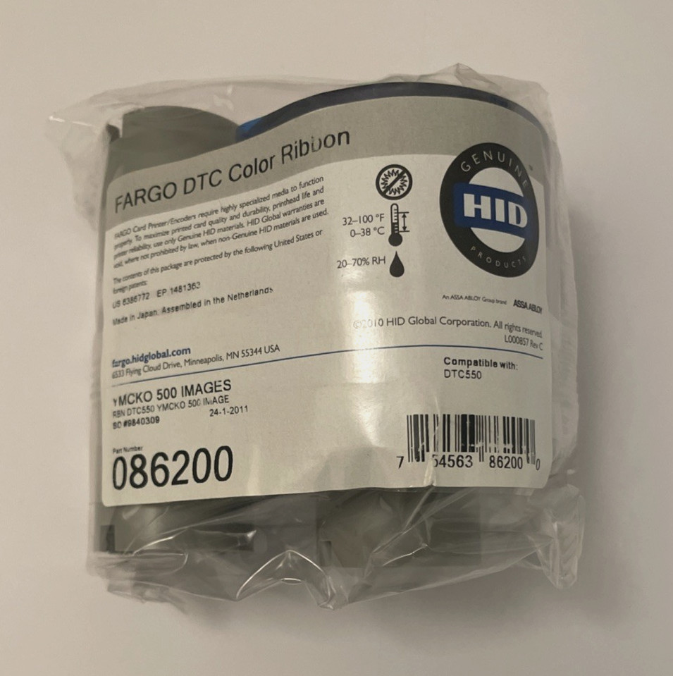 Fargo 086200 YMCKO DTC Color Ribbon for DTC550/ DTC550-LC ID Printer 500 Images
