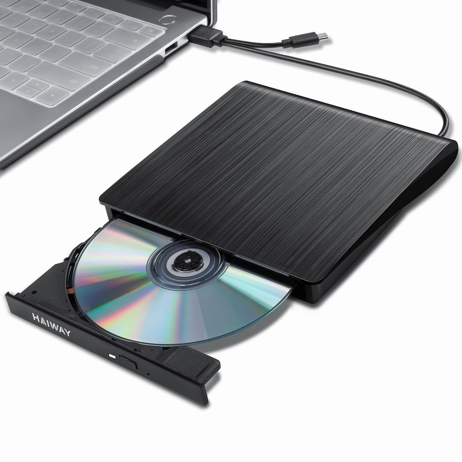 Haiway External DVD Drive, USB 3.0 Type-C CD Burner Portable Black