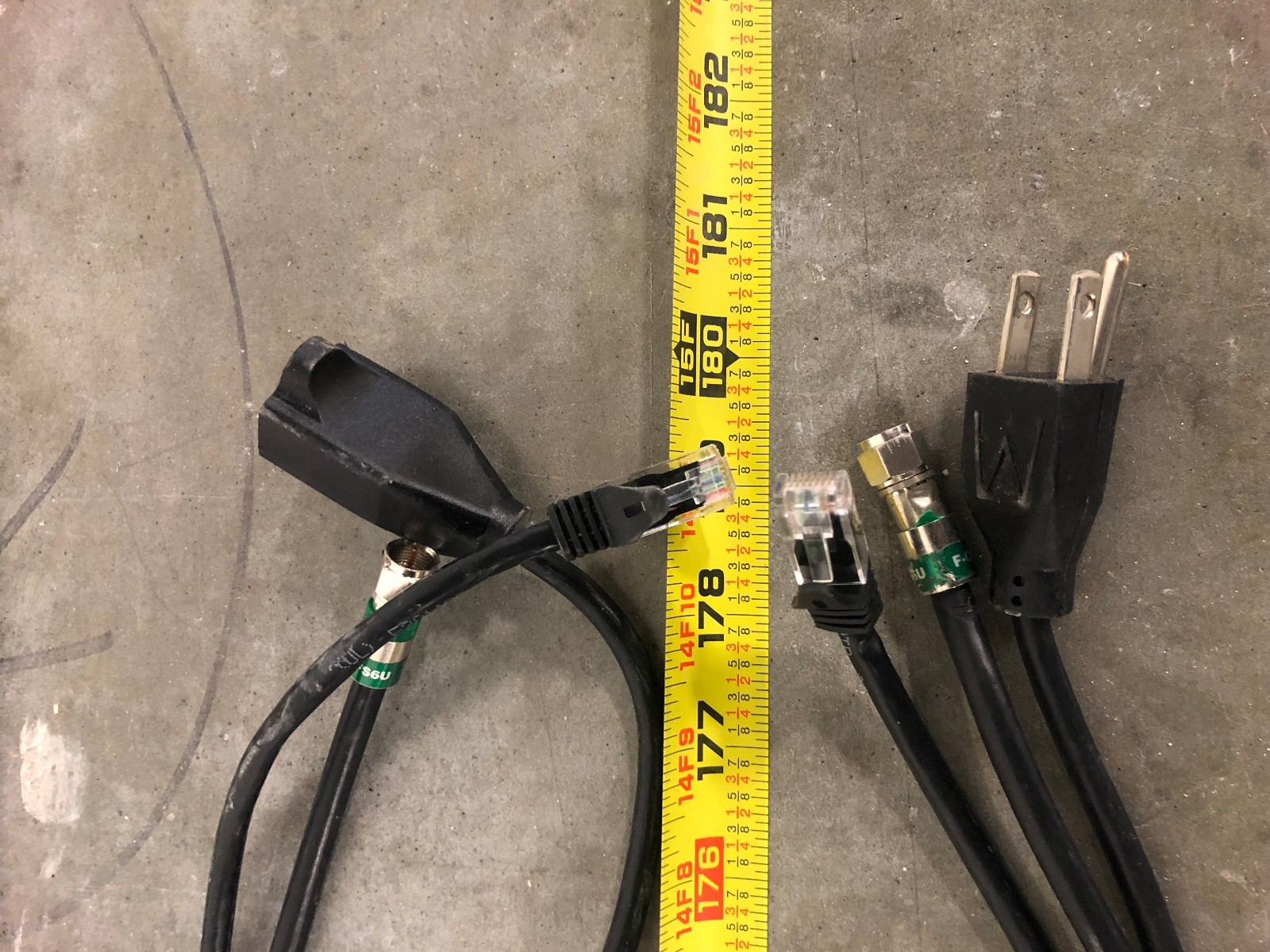 Mixed 15 FT RJ45 CAT6, RJ6 Coaxial TV, and Power Cord Combo with Shield (8+ Ft)