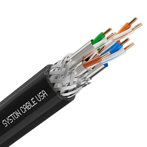Syston Cable Cat8 Ethernet Raw Cable 2000MHz 2GHz 40GB 100 FT Black Riser Bulk