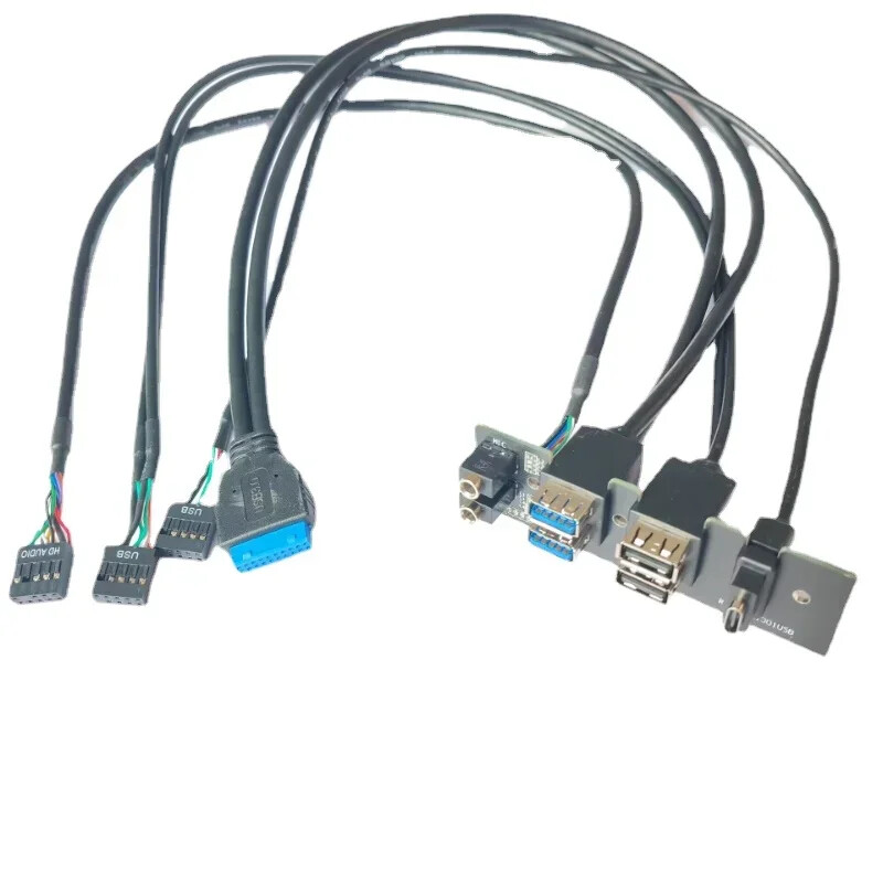 Motherboard Front Panel Cable 19P 9P To Type-C 2-Port USB 2.0 3.0 HD Audio 3.5mm