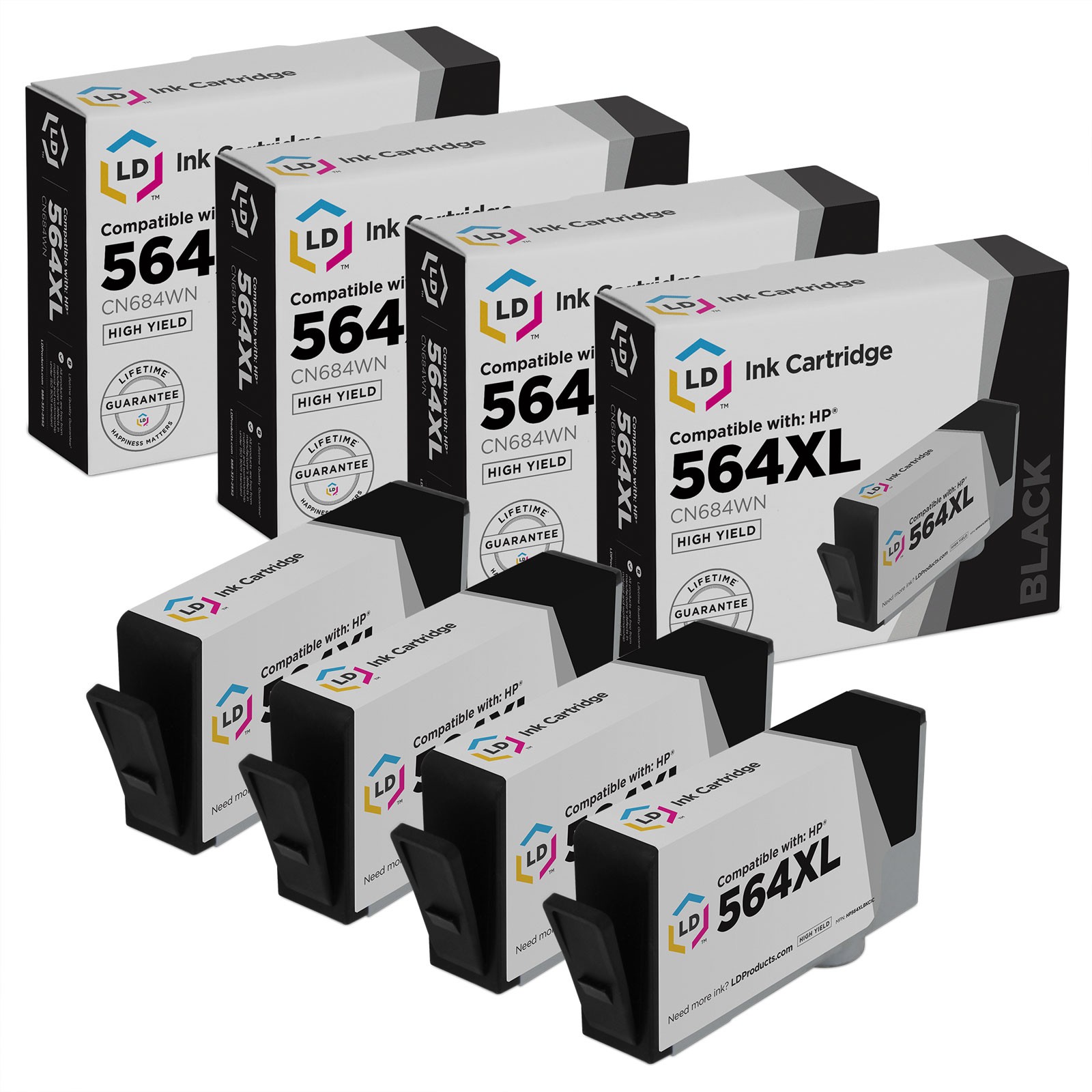 LD Compatible 564XL CB684WN HY Black Ink Cartidge Set of 4 for HP 7510 B109 7520