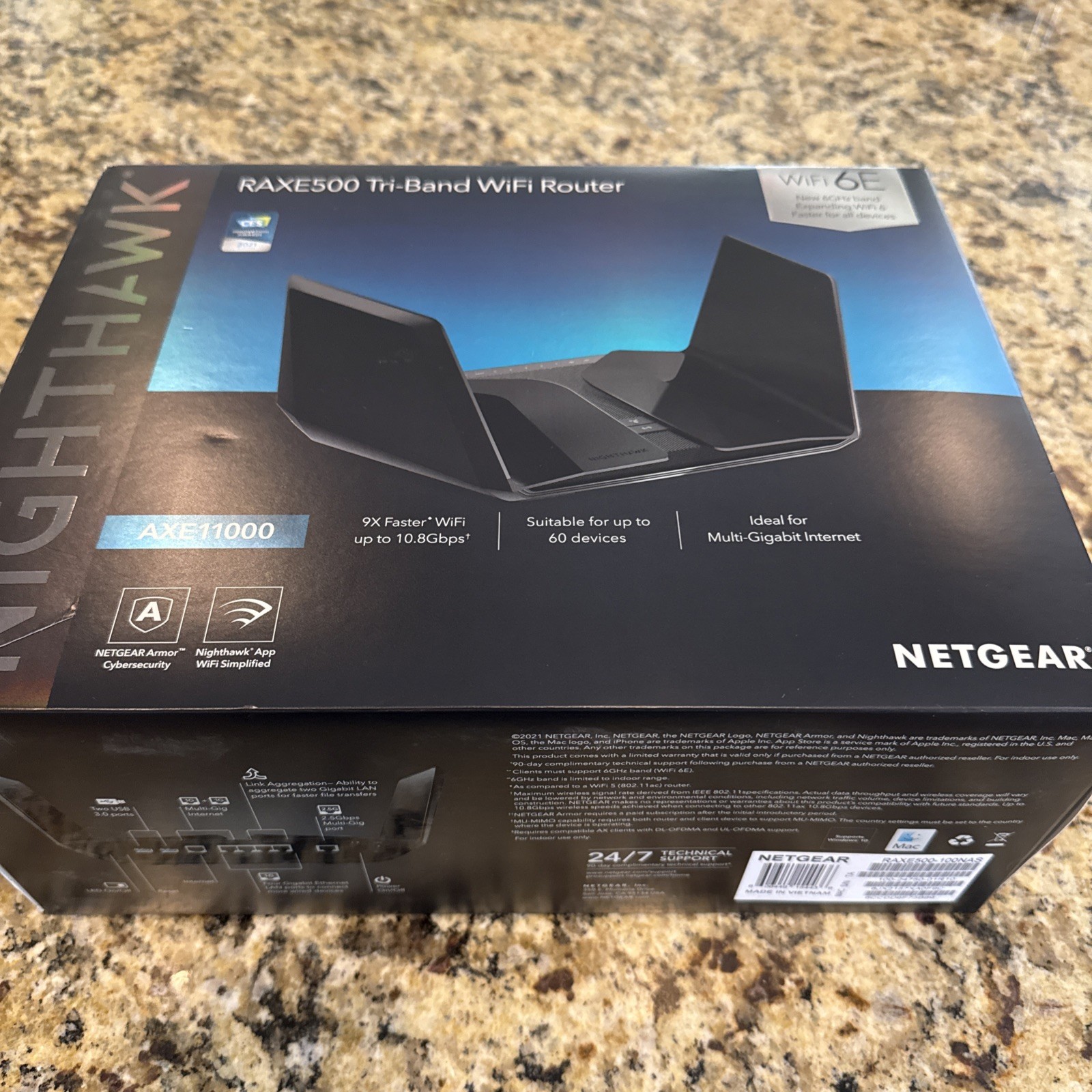 NETGEAR Nighthawk AXE11000 Tri-Band WiFi 6E Router - Black RAXE500-100NAS