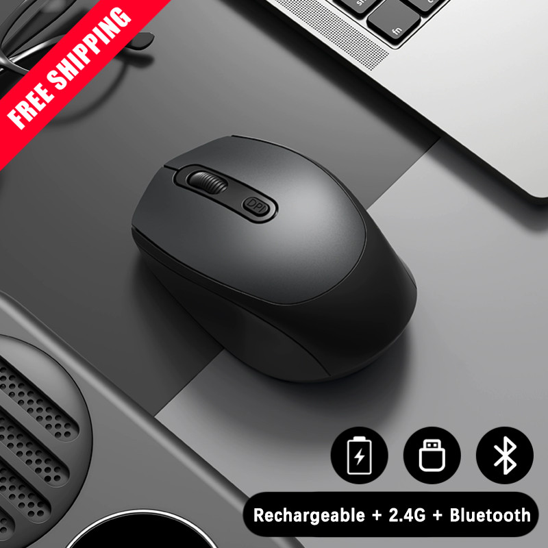 Black Wireless Gaming Mouse Bluetooth 5.2 2.4G RGB Rechargeable 1600DPI PC