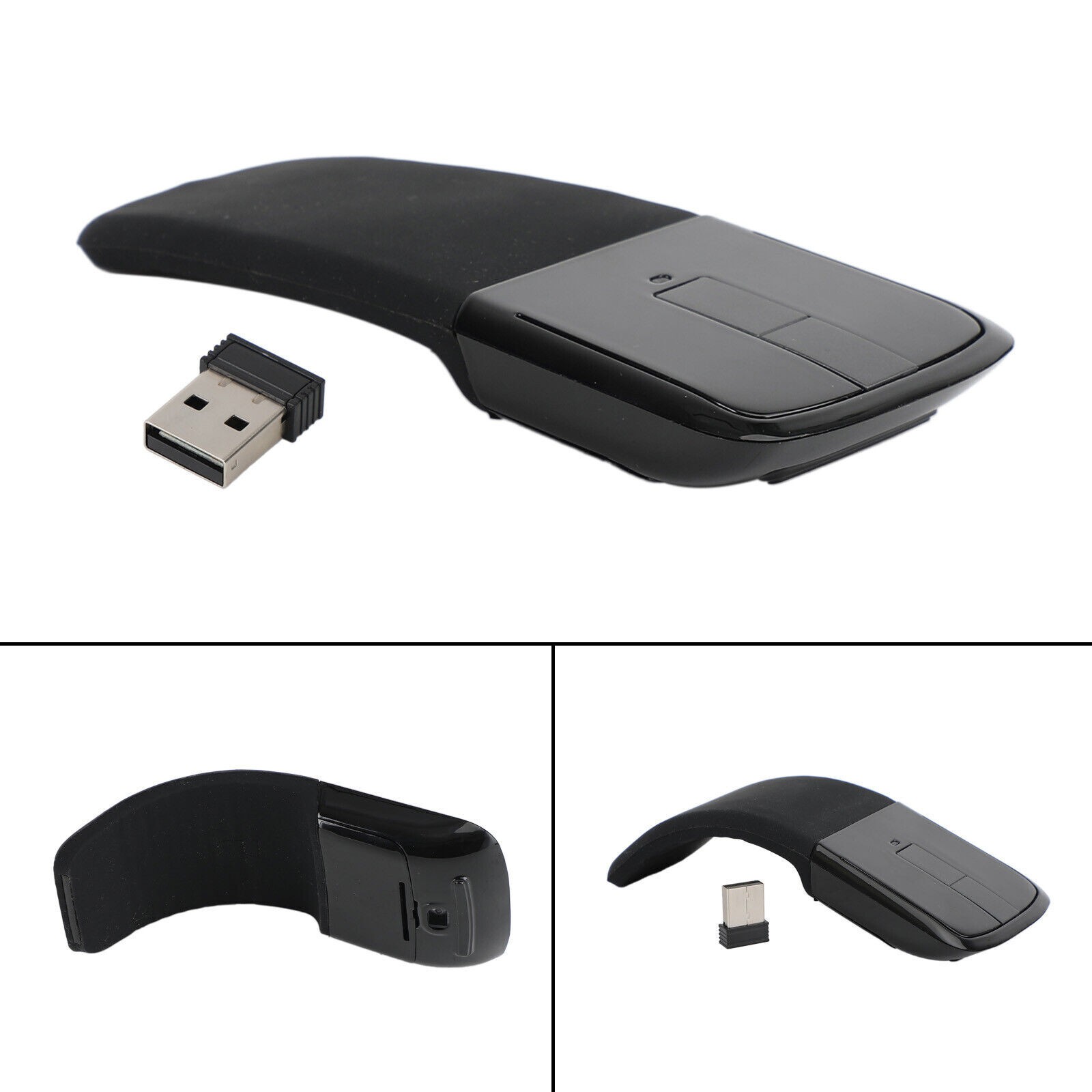 2.4GHz Foldable Arc Touch Wireless Mouse Optical Mice With USB Receiver Black A7