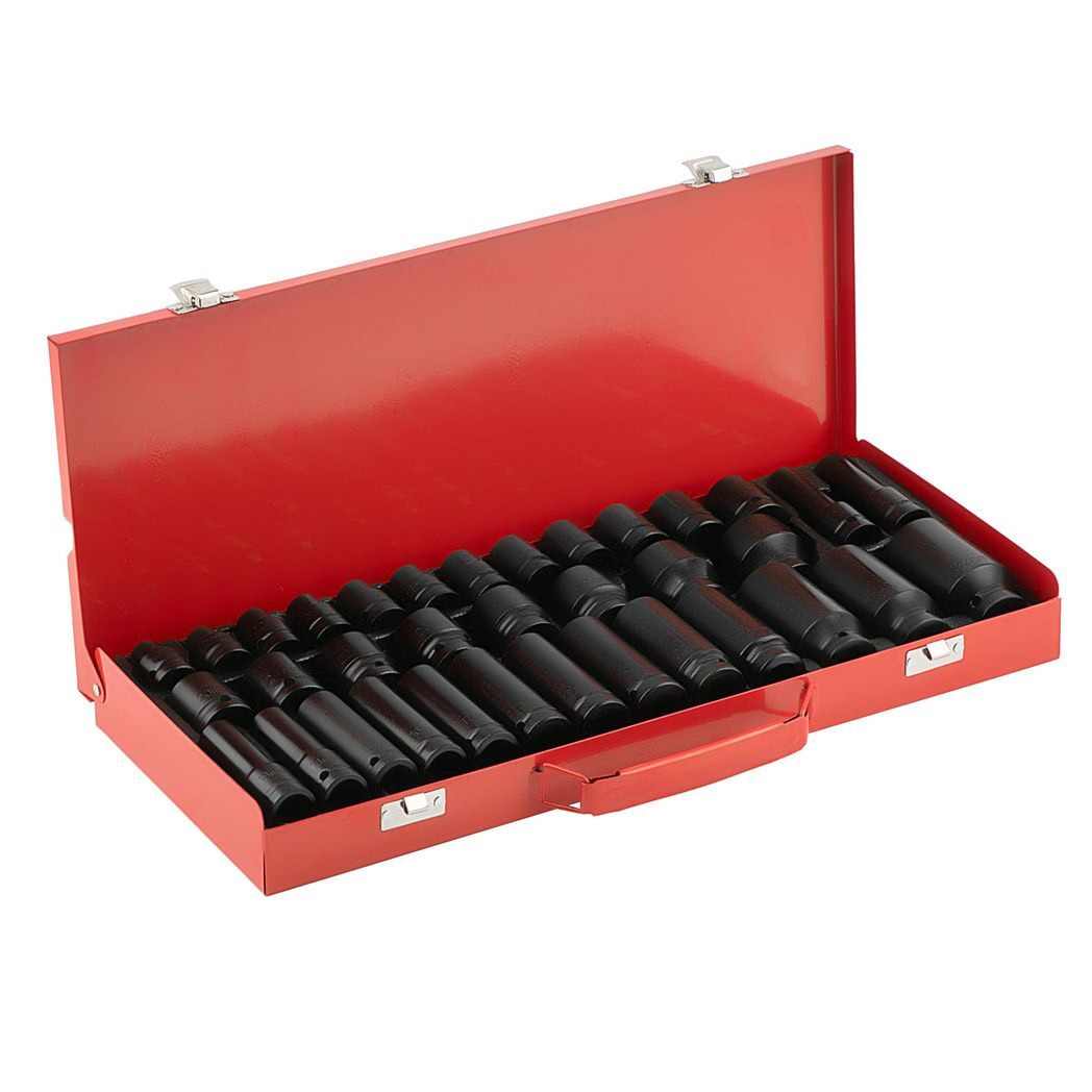 35PCS 1/2" Deep Impact Socket Set Drive 6 Point Metric Garage Tool 8mm - 32mm So