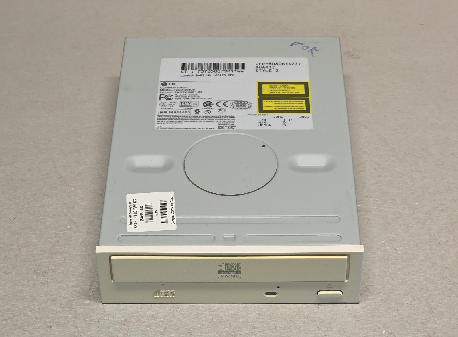 LG CED-8080B 12x CD-RW IDE Drive Beige Compaq Spare 259493-002 Vintage 2001