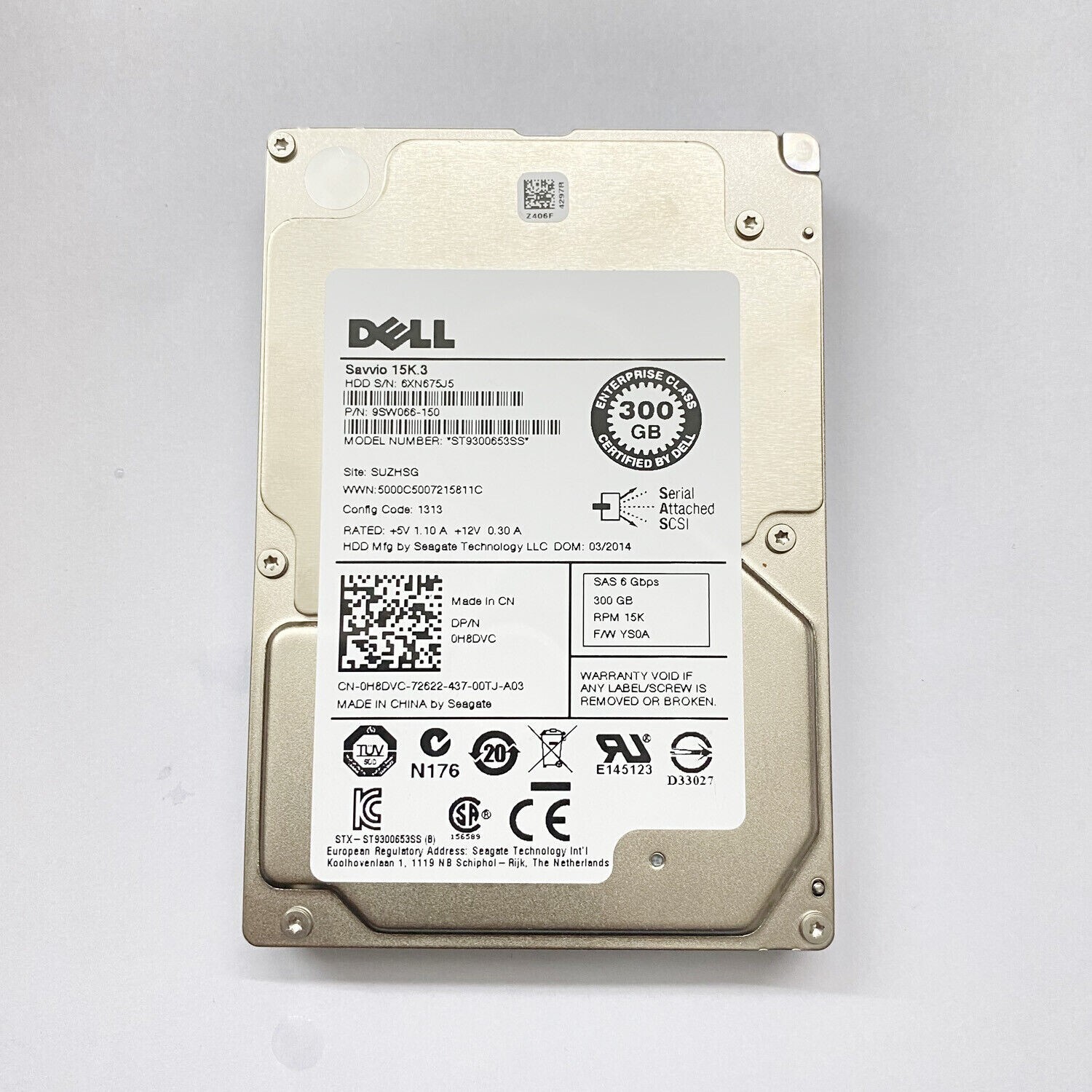 DELL ST9300653SS H8DVC 0H8DVC 300GB 15K 6Gb/s  2.5in SAS Internal HDD Hard Drive