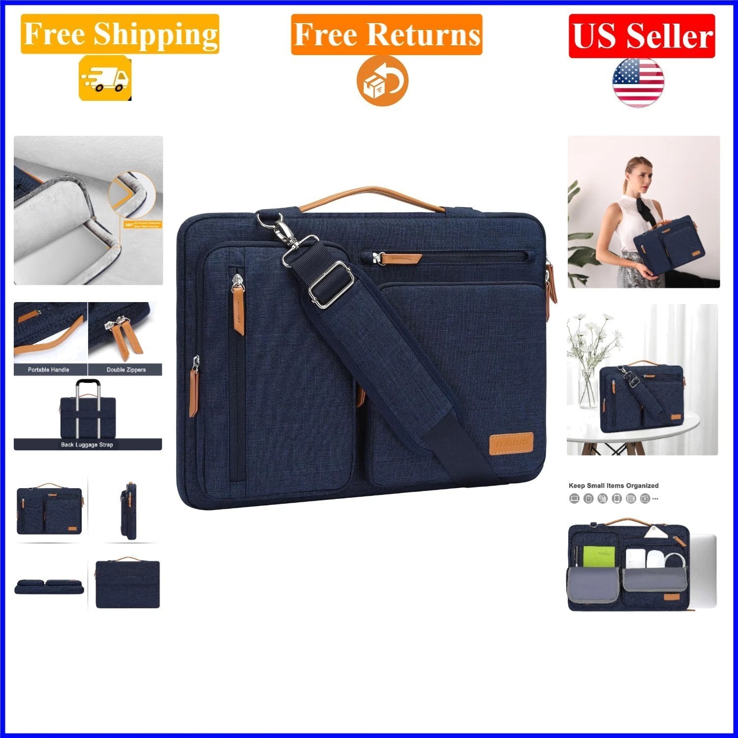 Navy Blue 360° Protective Laptop Shoulder Bag for 13-13.3 Inch Devices