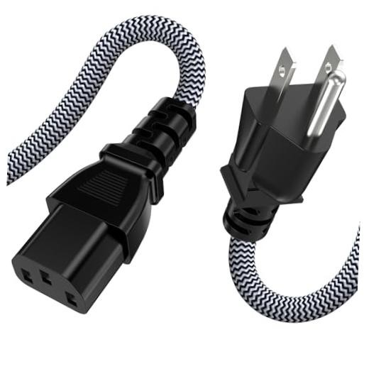 Computer Power Cord (1 Pack), 3 Prong Nylon Braided Replacement 6FT 1 PACK