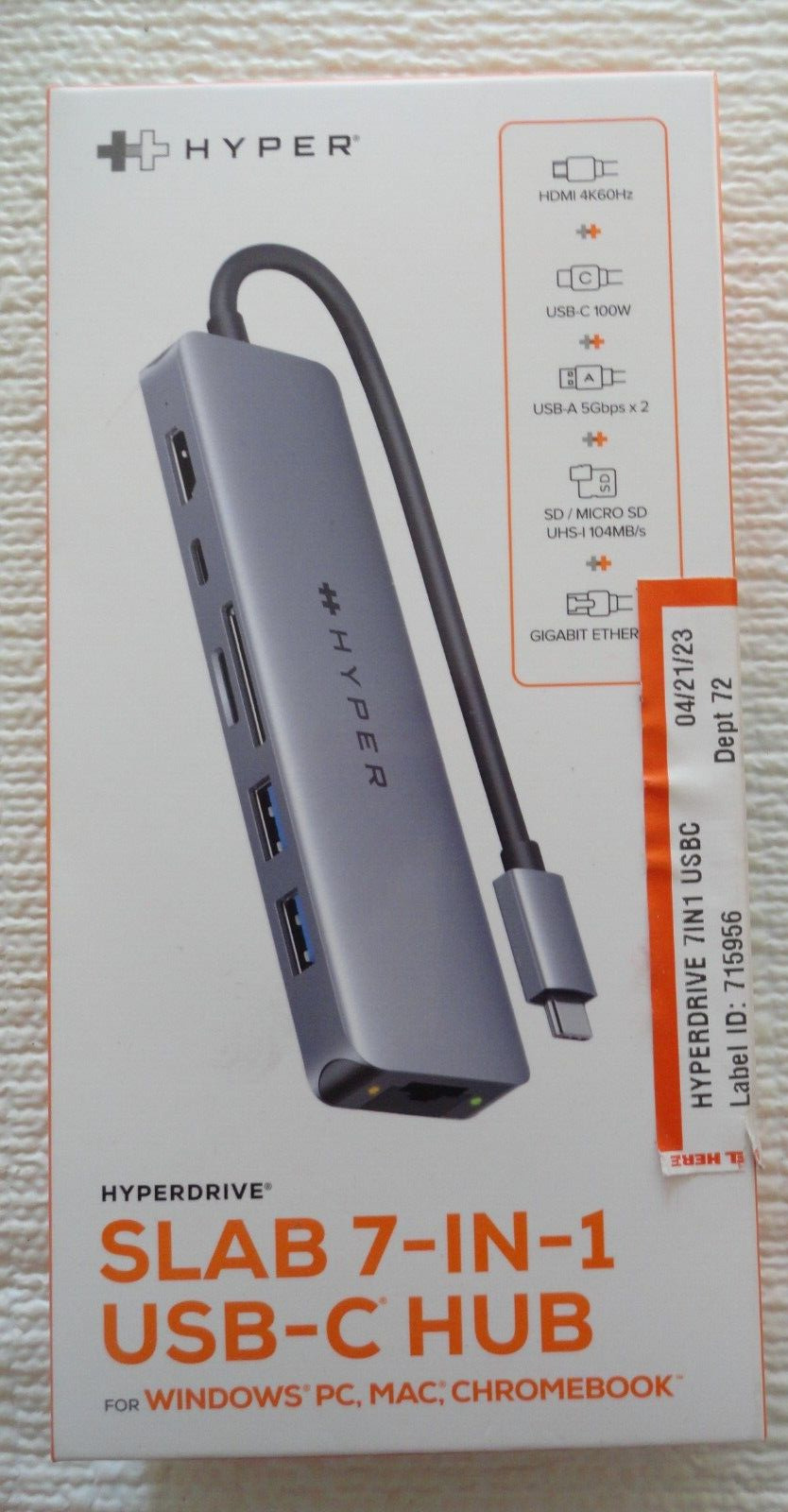 New Hyper HYPERDRIVE SLAB 7-in-1 USB-C Hub For Windows/PC/Mac/Chromebook