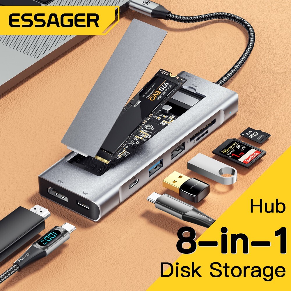 Essager 8-in-1 USB Hub With Disk Storage Function USB Type-c to HDMI-Compatible 