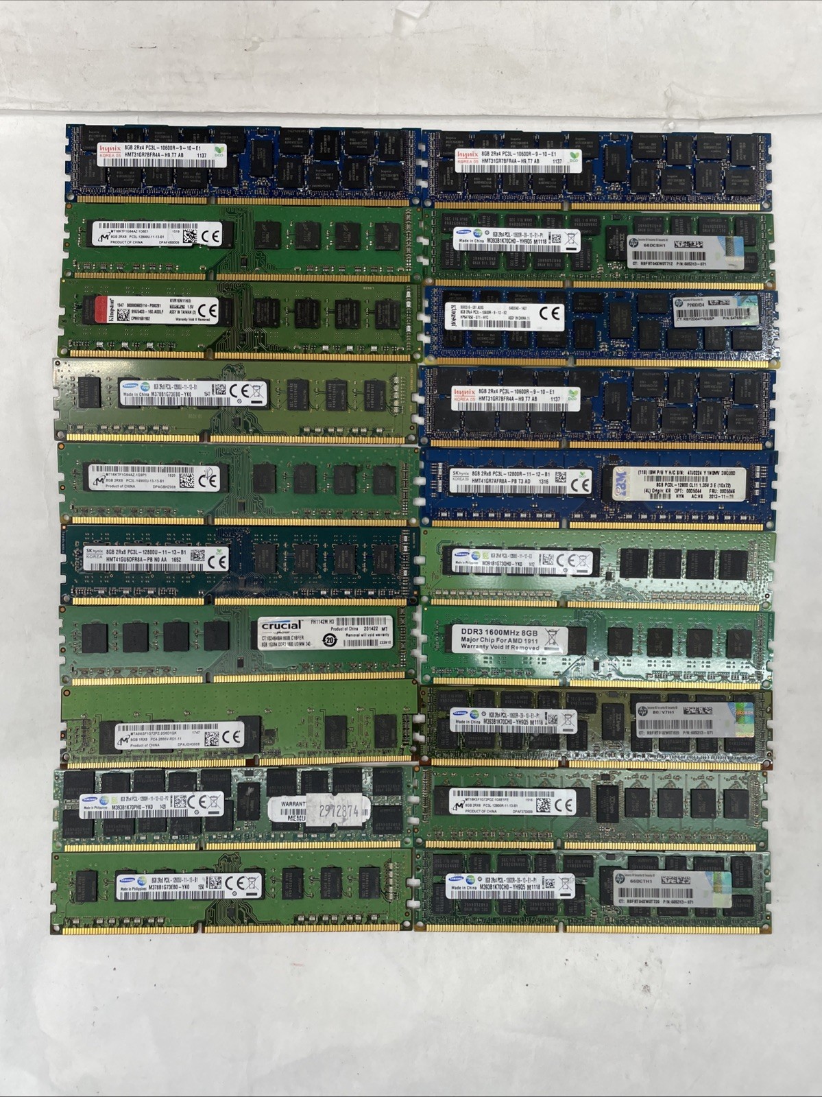 LOT OF 20 Ram DDR3 Sticks-Mixed Brand and speeds 8GB PC3 (20x8GB=160GB Total)