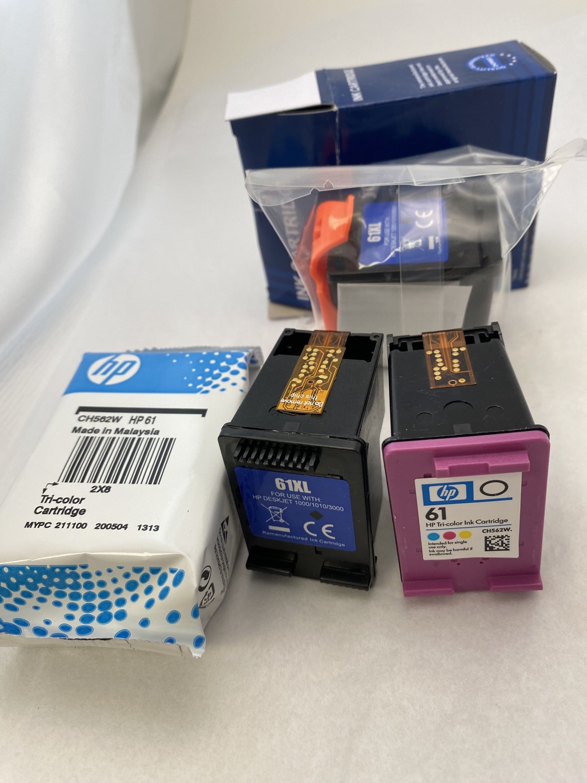 Four HP 61 Ink Cartridges New & Used Blk & Tri Color Please read full desc