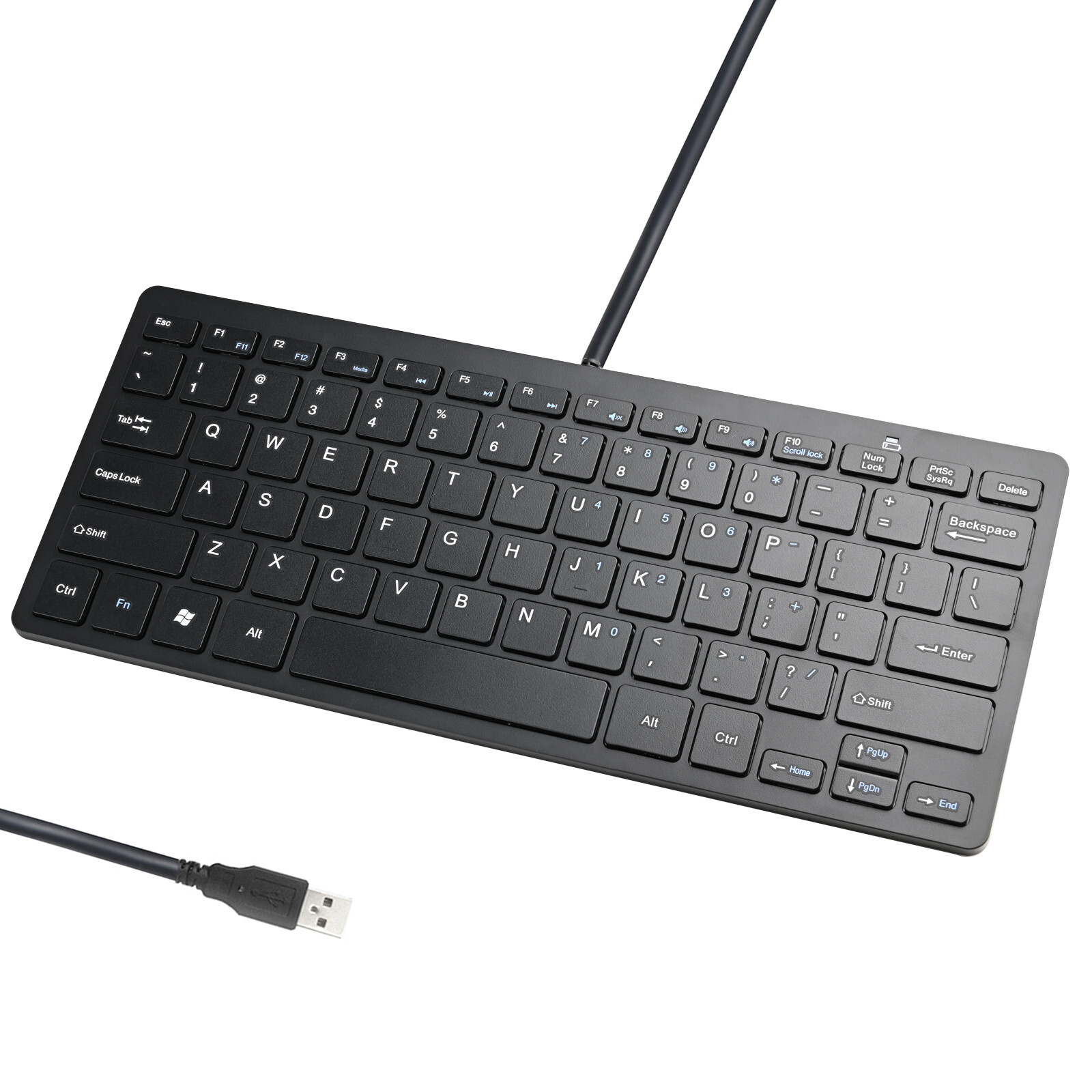 Mini Slim 78 Key USB 2.0 Wired Compact Thin Keyboard for Desktop Laptop PC Black