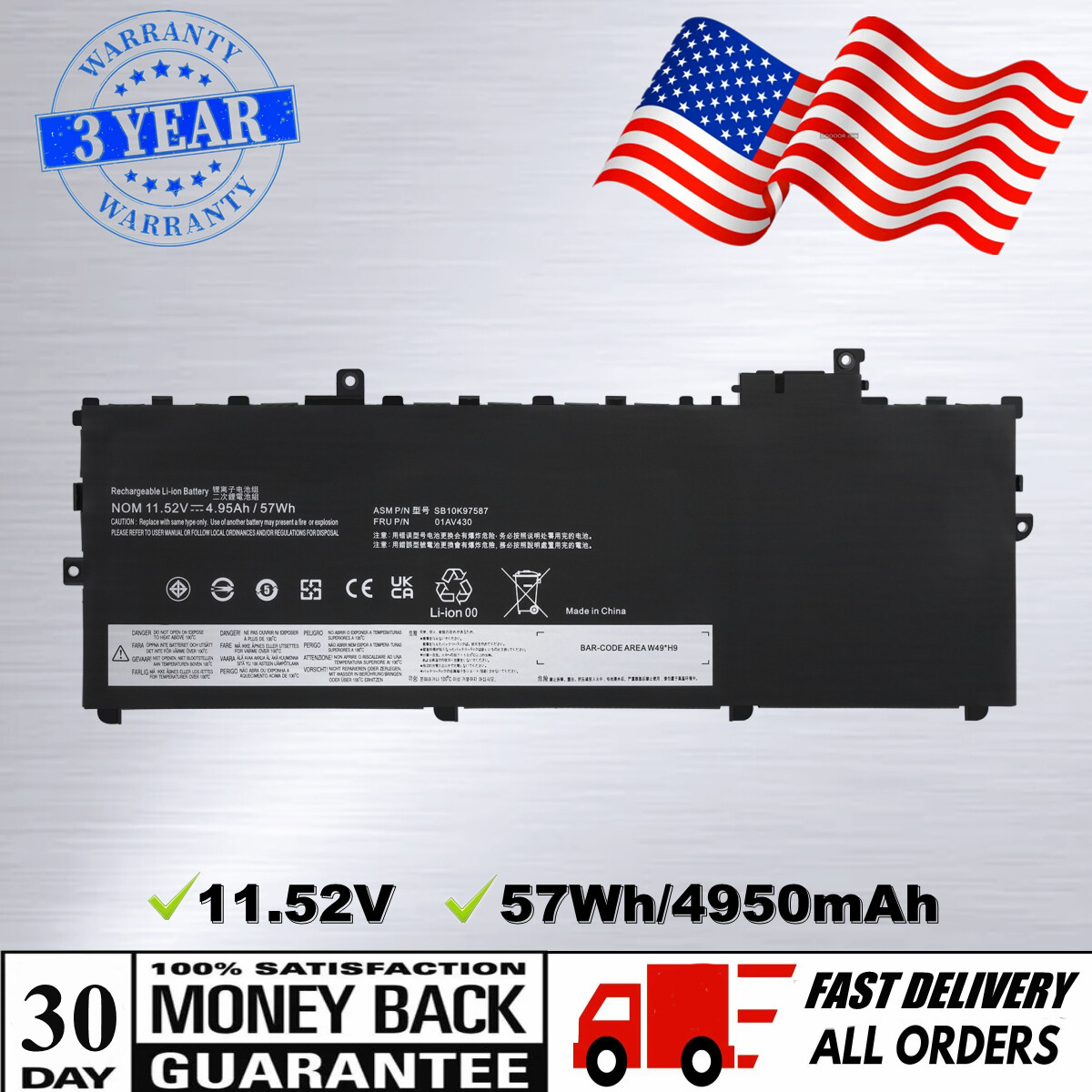 🔥LOT 01AV430 01AV494 01AV429 Battery For Lenovo ThinkPad X1 Carbon 5th/6th Gen