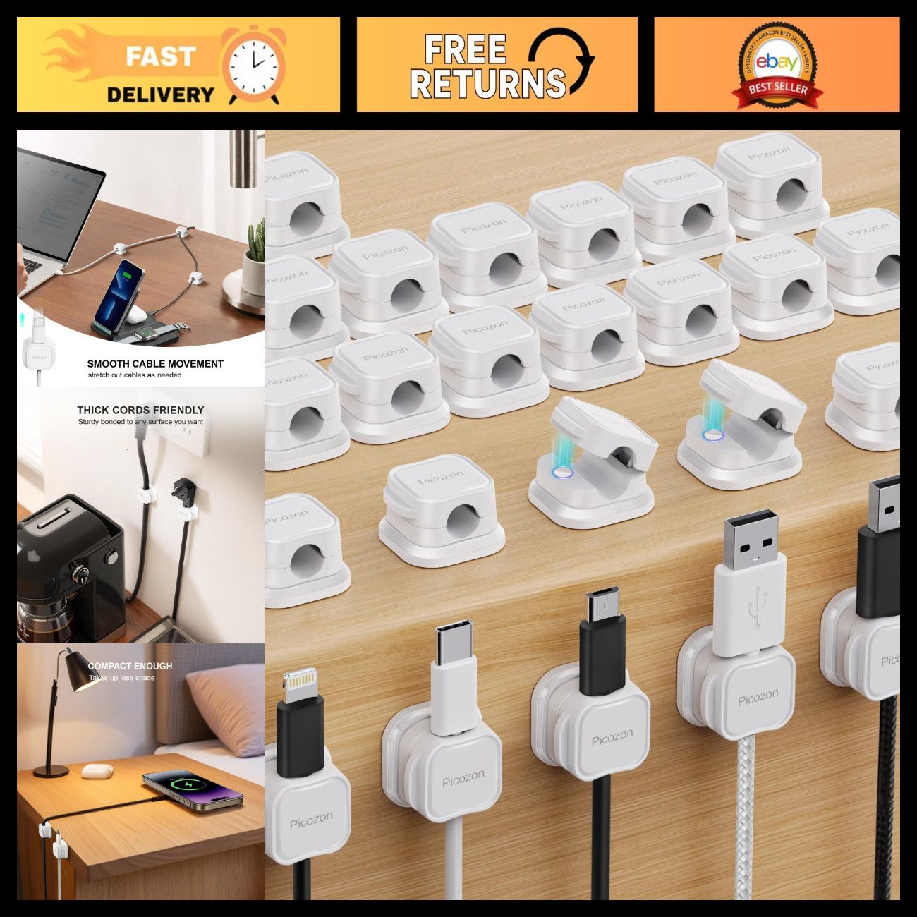 24 Pack Magnetic Cable Clip Organizer - Adhesive Cord Holder for USB & Phone Wir