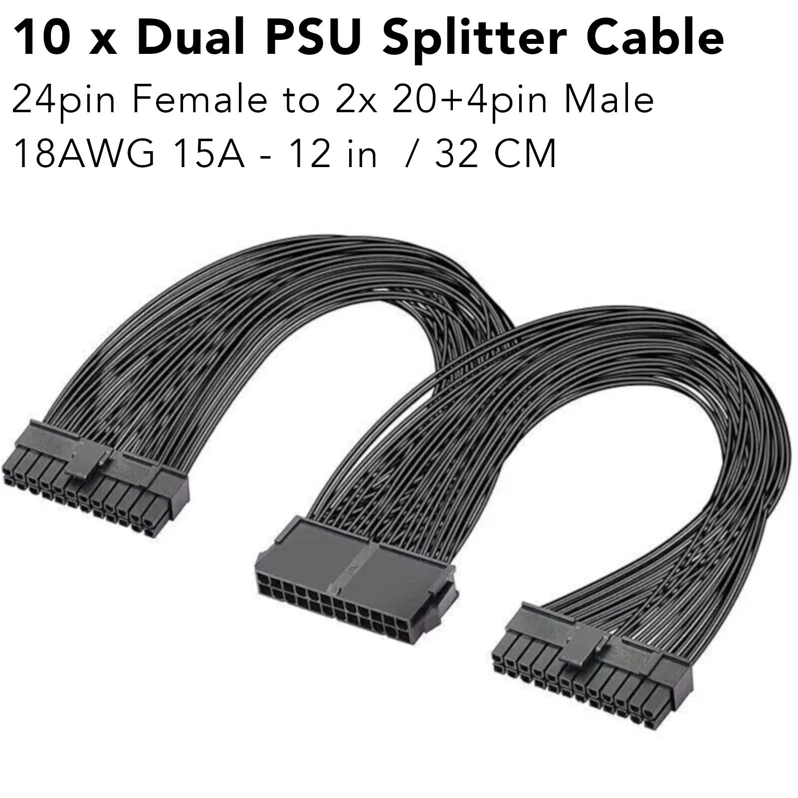 10 x Dual PSU  Supply 24-Pin ATX Motherboard Splitter Cable,24Pin(20+4) for ATX