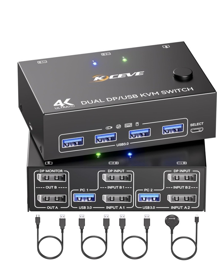 Displayport KVM Switch 2 Monitors 2 Computers 8K@30Hz 4K@144Hz
