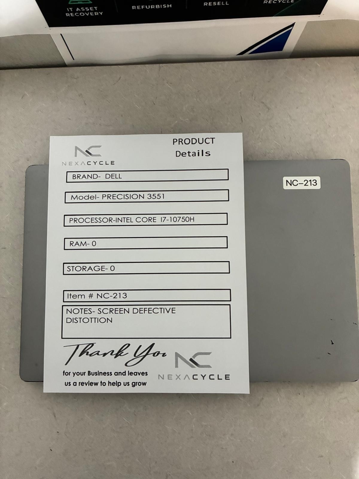Dell Precision 3551 Intel Core i7-10750H Read Description