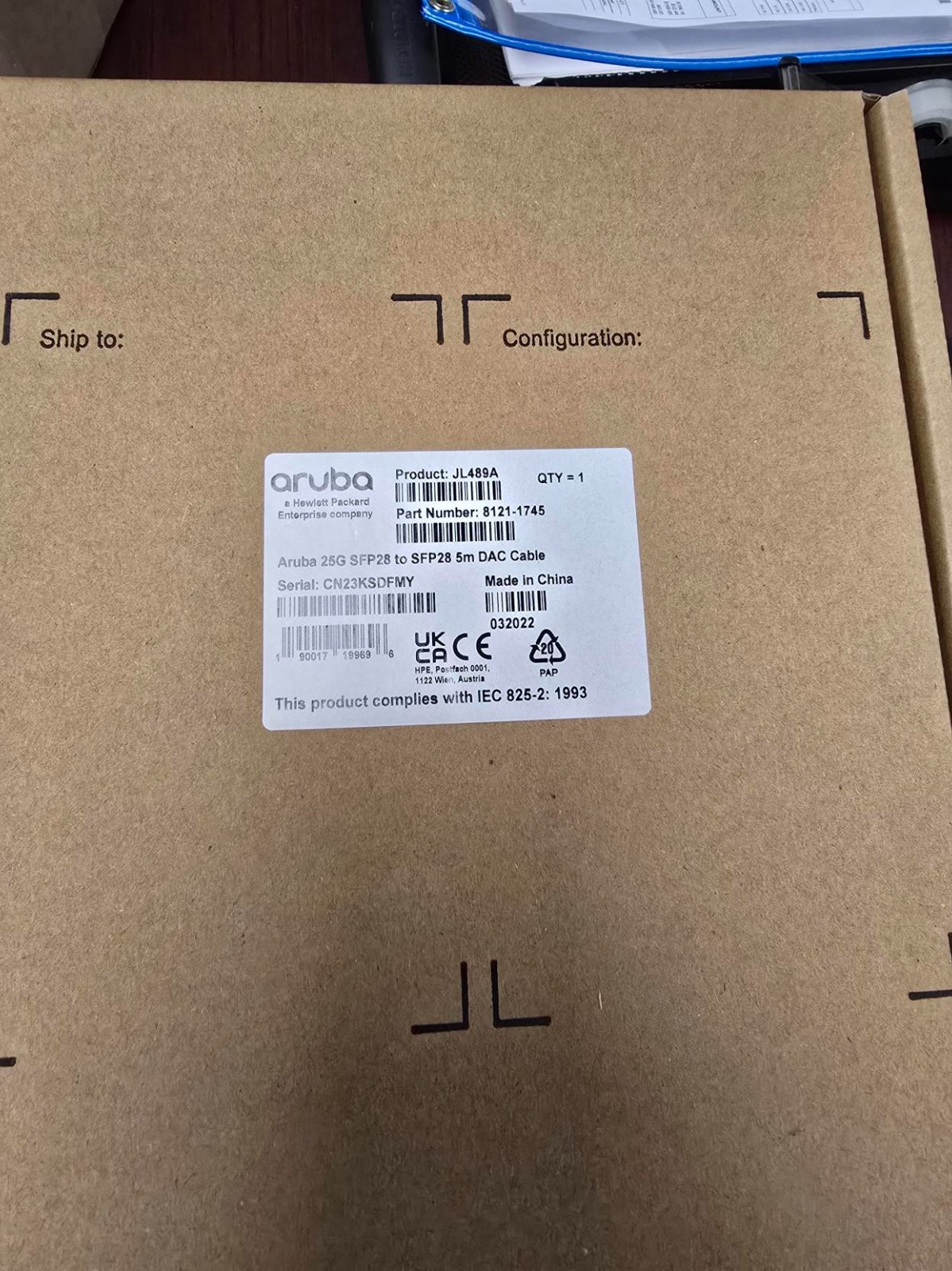 HPE Aruba 25G SFP28 to SFP28 Direct Attach (DAC) Cable 8121-1745 JL489A NIB Seal