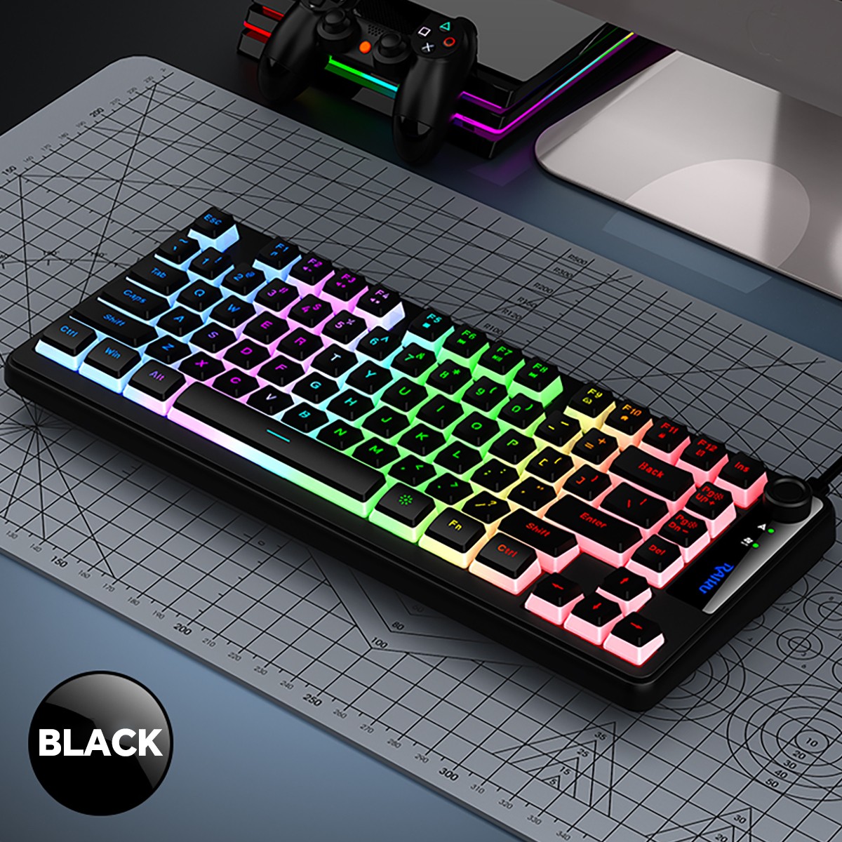 Compact Wired Gaming Keyboard RGB Backlit 81 Keys with Volume Control Knob