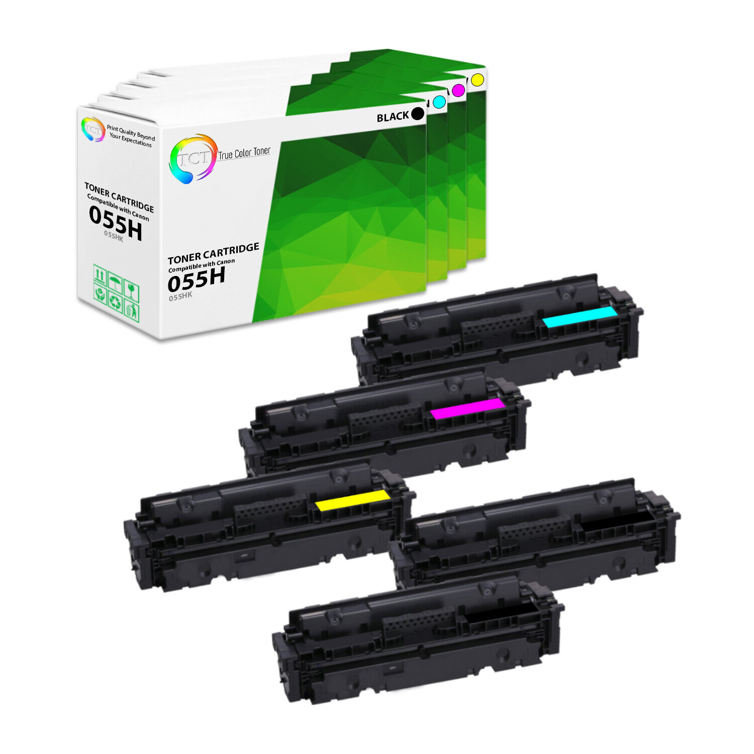 5PK TCT Premium 055H BCMY High Yield Compatible Toner Cartridges For Canon