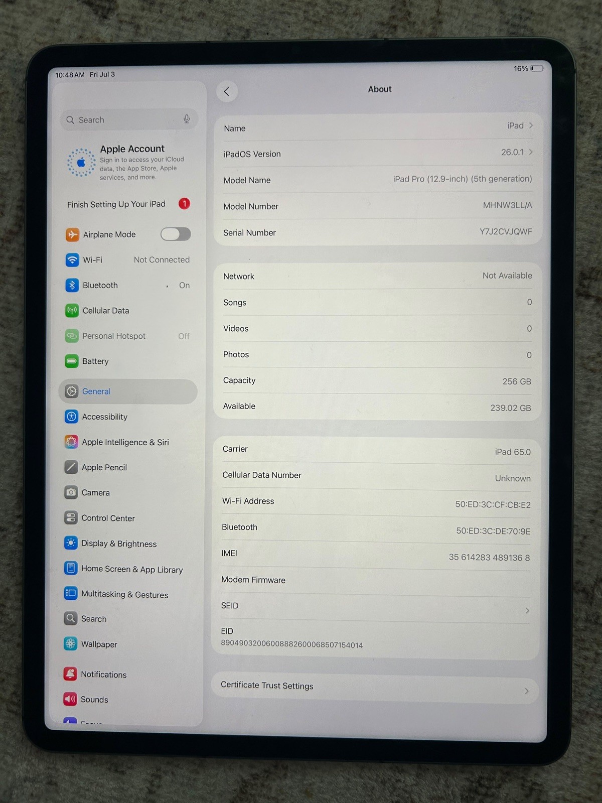 12.9" Apple iPad Pro 5th Gen - 256GB - Cellular - (UNLOCKED ) Space Gray