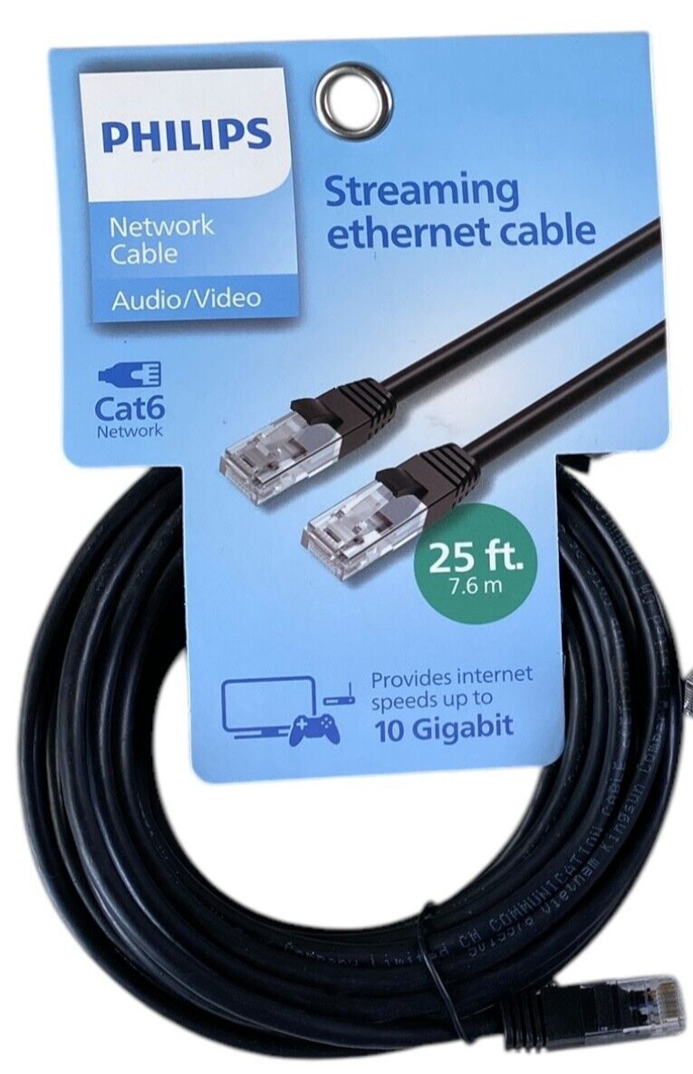 Philips Cat6 25' Ethernet Networking Cable 10 gigabit Streaming Internet Cable