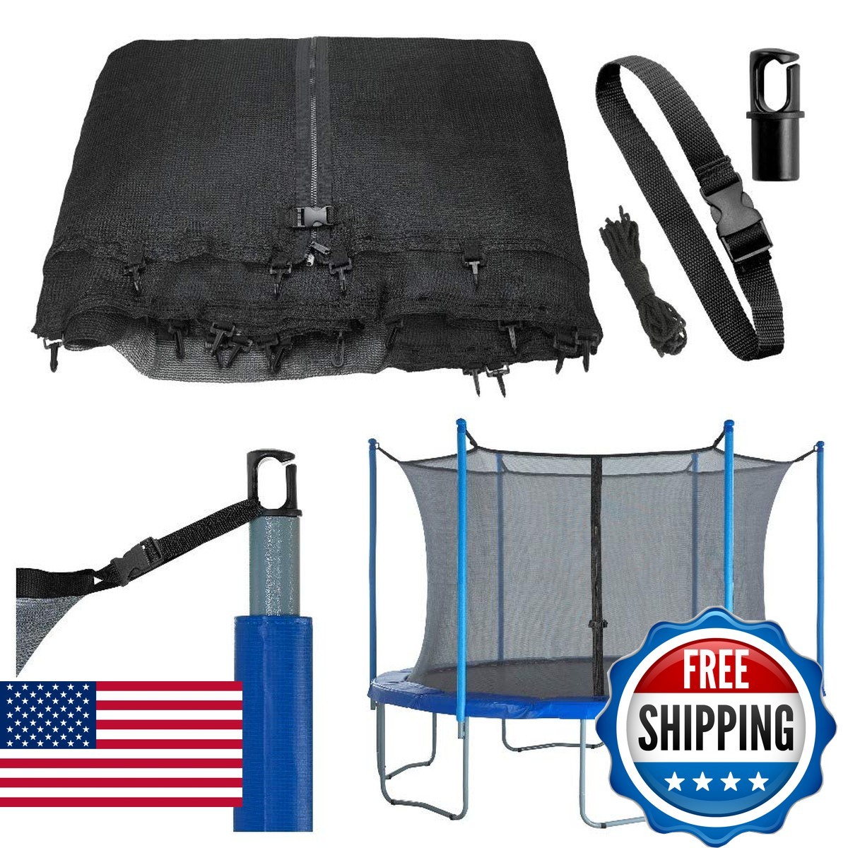Upper Bounce Trampoline Replacement Enclosure Net, Fits 8'. Round Frames (all