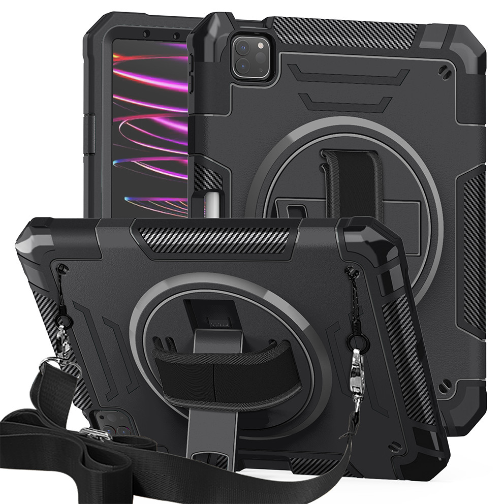 For iPad Air 11"/Pro 11 2024/iPad 10.9"/10.2" Shockproof Armor Stand Strap Case 