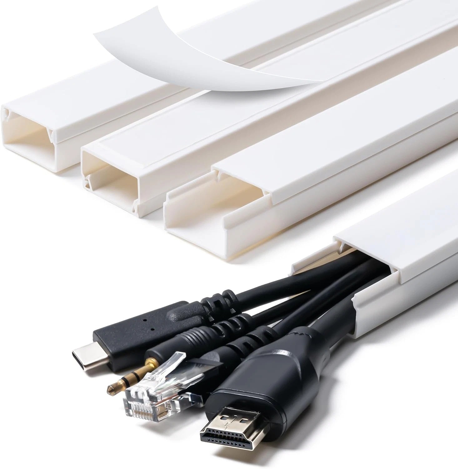 58" Cord Hider Cable Raceway Wall Wire Cover PVC TV Cord Concealer 4 Pack White