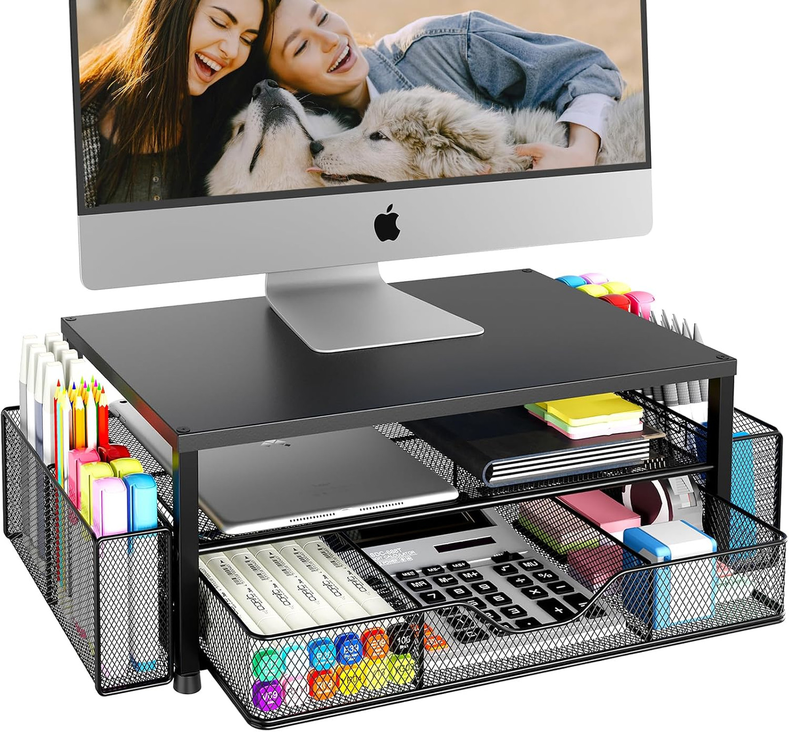 Computer Monitor Stand Riser with Drawer and Pen Holders Office Desk Accessories