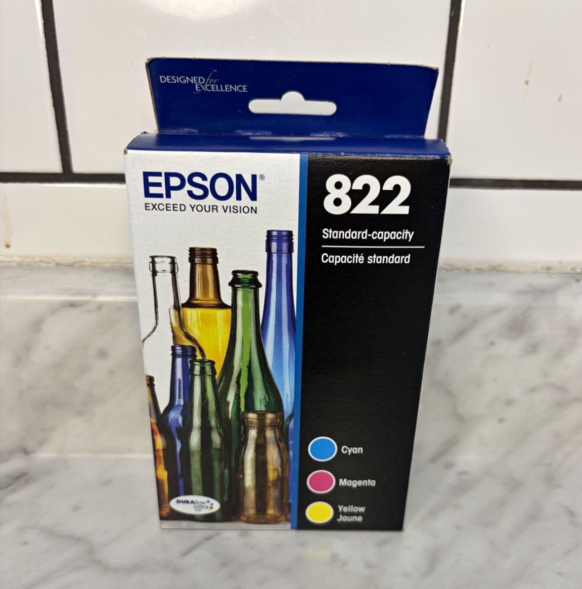 Epson 822 Genuine Standard-Capacity Cyan Magenta Yellow Pigment Inkjet Ink
