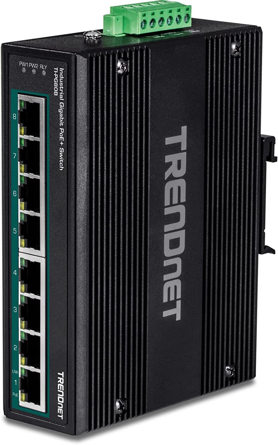 TRENDnet 8-Port Hardened Industrial Unmanaged Gigabit 8x Gigabit PoE+ Ports New