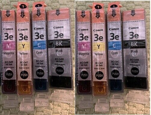 2 Sealed Sleeve Sets (8) Genuine Canon 3e Black Yellow Magenta Cyan BCI 3e NO BX