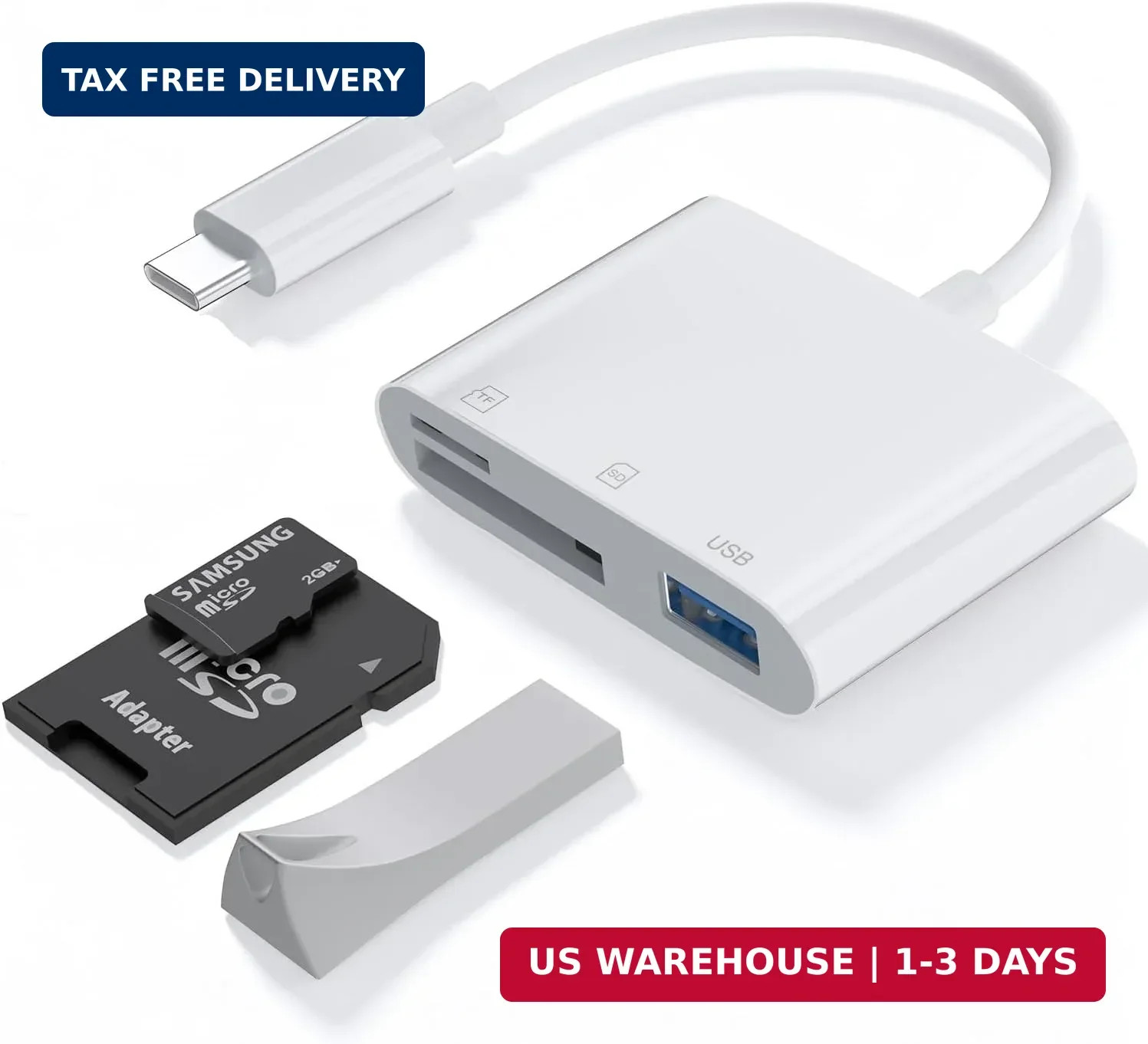 3-in-1 USB C SD Card Reader Dual Slot Micro SD TF Adapter for Type-C Devices
