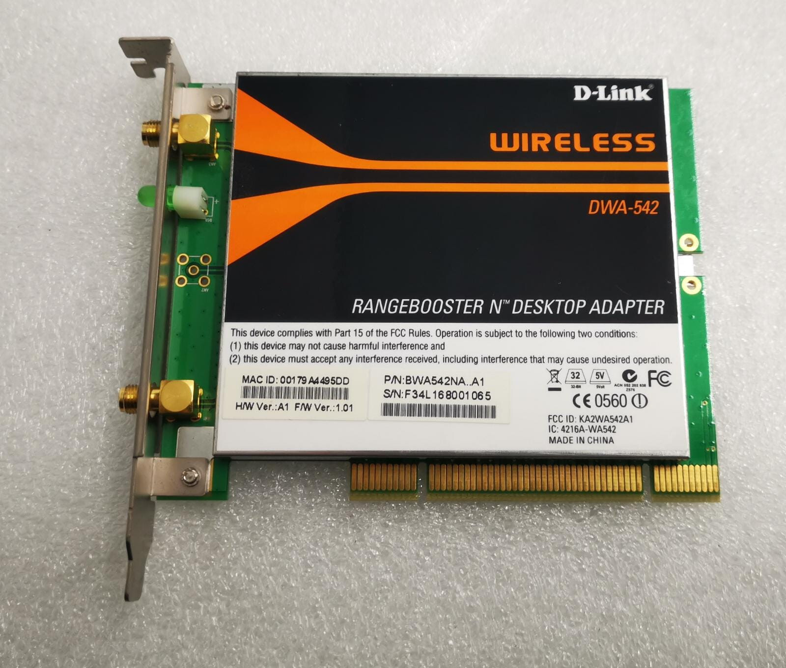 D-Link RANGEBOOSTER N DESKTOP WIFI PCI ADAPTER DWA-542 300Mbps - O42