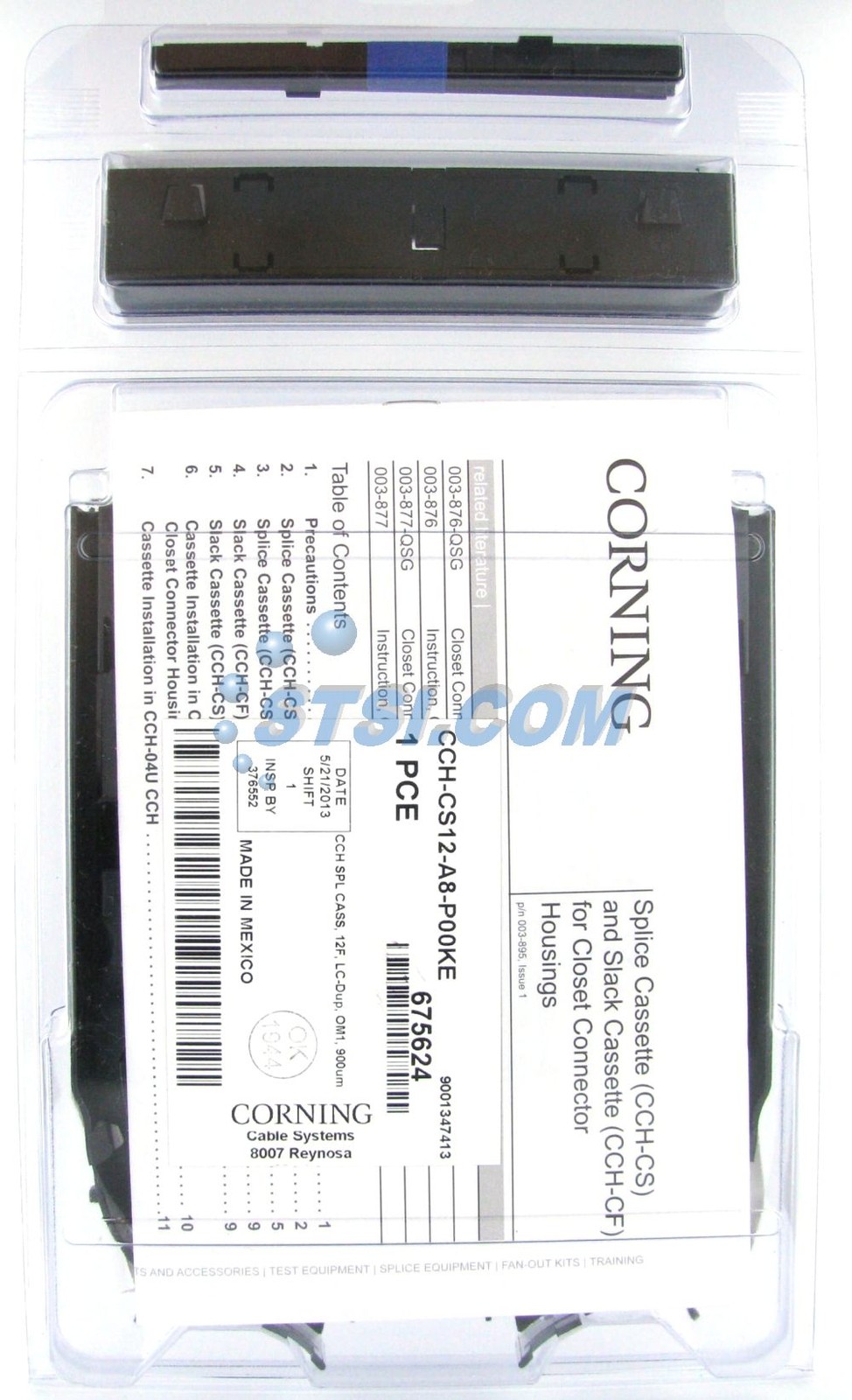 Corning CCH-CS12-A8-P00KE Pigtailed Splice Cassette, 12 F, LC Duplex OM1 ~STSI