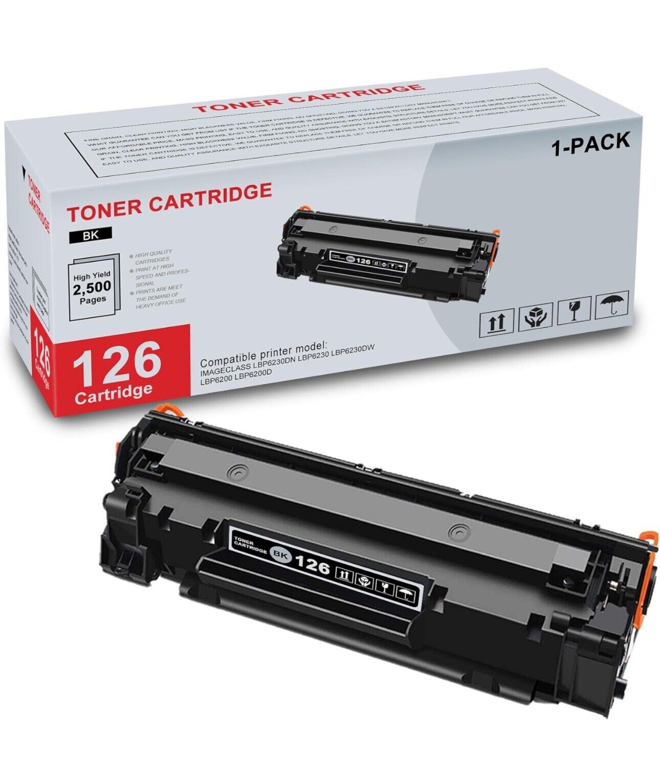 1 Pack CRG-126 Black Compatible for Canon imageCLASS LBP6200d Toner Cartridge