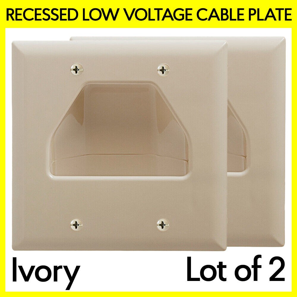 2 Pack Recessed Pass-Through Cable Opening Wall Plate 2 Gang Faceplate Ivory