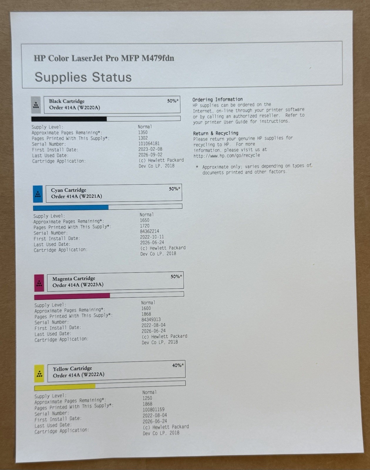 Genuine HP 414A LaserJet CMYK Toner Set W2020A W2021A W2022A W2023A OEM